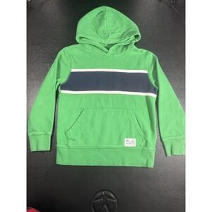 Gap Kids Hoodie Youth Medium Green Navy Stripe Fleece Kangaroo Pocket Pullover